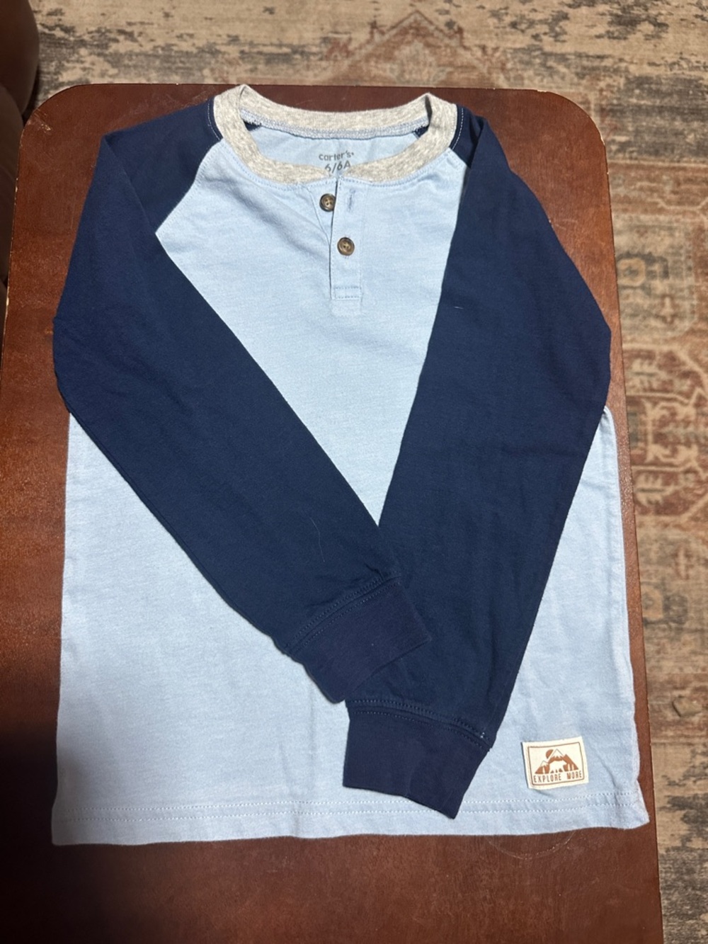 Carter's Light Blue Body with Navy Raglan Long Sleeve Henley